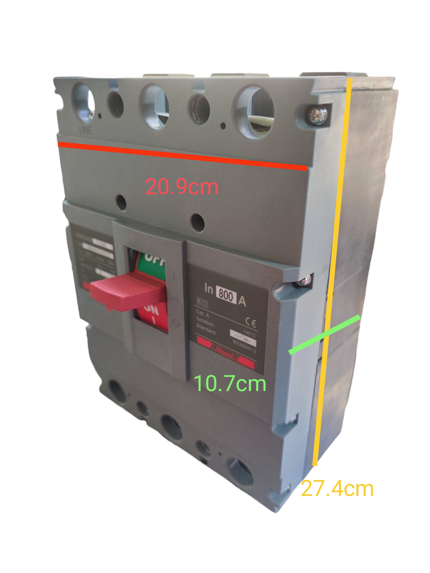 Himel 800A Industrial Circuit Breaker 3 Phase electrical component with red switch and compact design