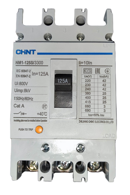 Chint 125A 3 Pole Industrial Circuit Breaker 3 Phase 125AF 25 KAIC 400V NM1-125S/3300/125A , Circuit Breakers