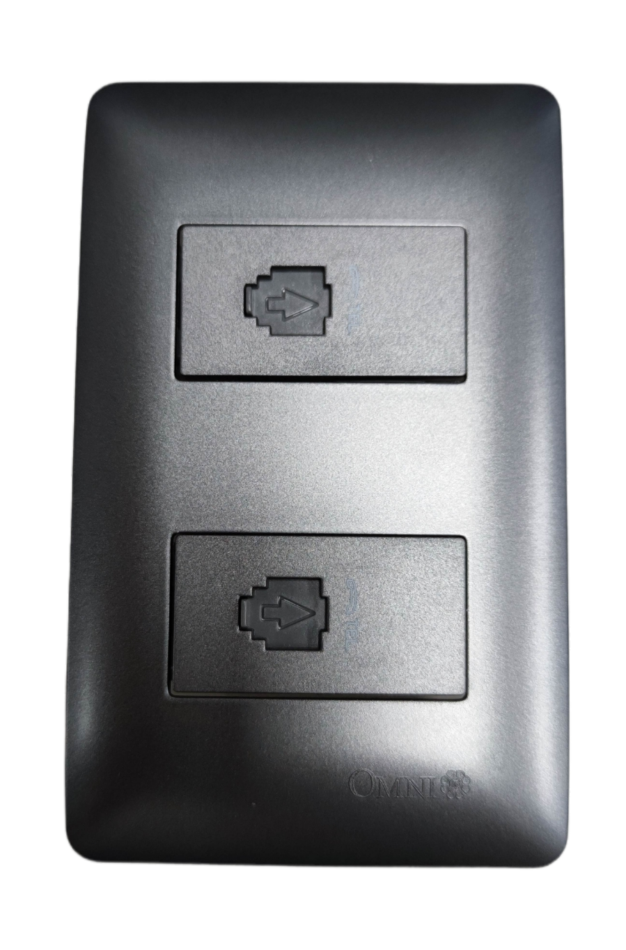 Omni designer 2 gang telephone outlet matte charcoal wall plate with two covered phone jacks for home or office