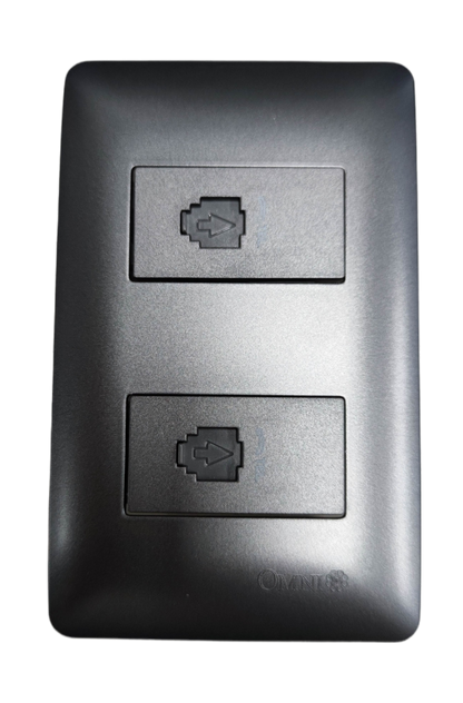 Omni designer 2 gang telephone outlet matte charcoal wall plate with two covered phone jacks for home or office