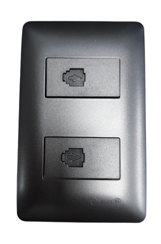 Omni designer 2 gang telephone outlet matte charcoal wall plate with two covered phone jacks for home or office
