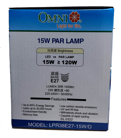 Omni 15W PAR 38 E27 220V Daylight LPR38E27-15W/D, LED PAR 38 15W E27 220V Dalyight