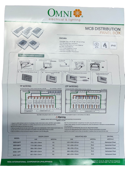 Omni 18 Ways Distribution Panel Box MDP-18PP Recessed Type Distribution Panel for Miniature Circuit Breaker