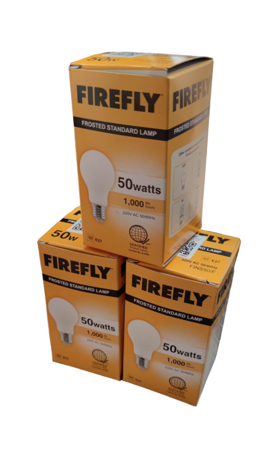 Firefly 50W Incandescent Lamp E27 Frosted Warm White  FINS50/F (3PCS)