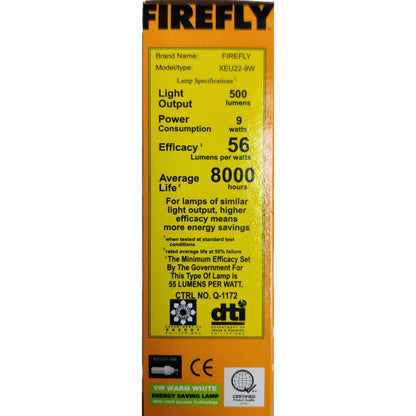 Firefly 9W Warm White CFL E27 220V 2U XEU22-9WWW