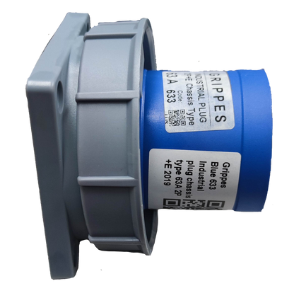 Grippes Industrial Plug 63A-6h 2P+E 220-250V Chassis Type IEC60309 #633