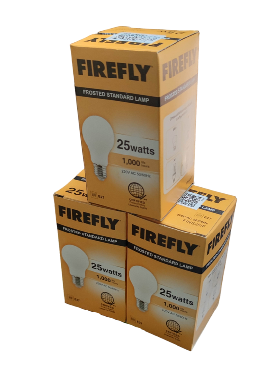 Firefly 25W Incandescent Bulb 220V E27 Frosted FINS25/F (3PCS)