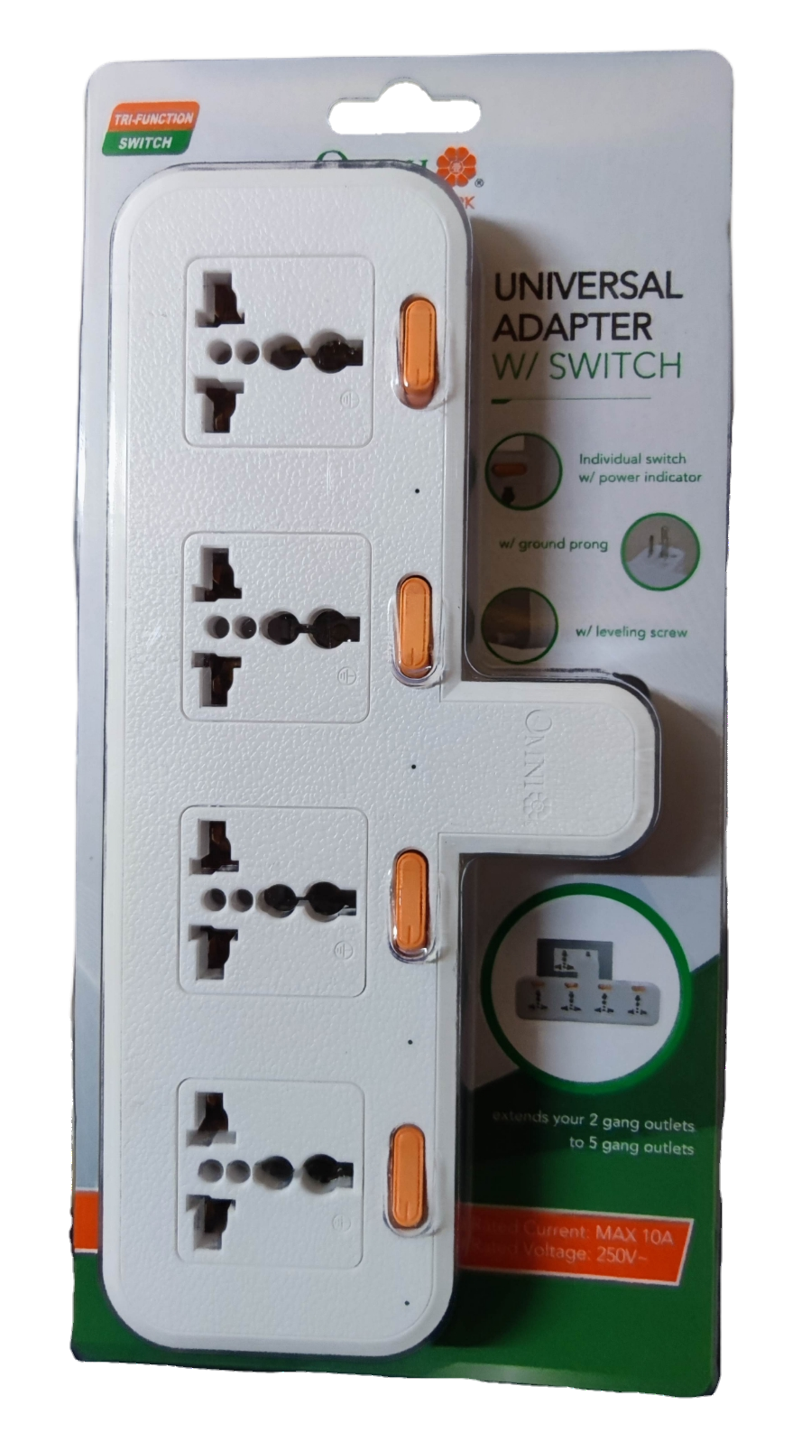 Omni Universal Adapter with Switch WUA-042 Omni 10A 250V 4 Gang Universal Outlet