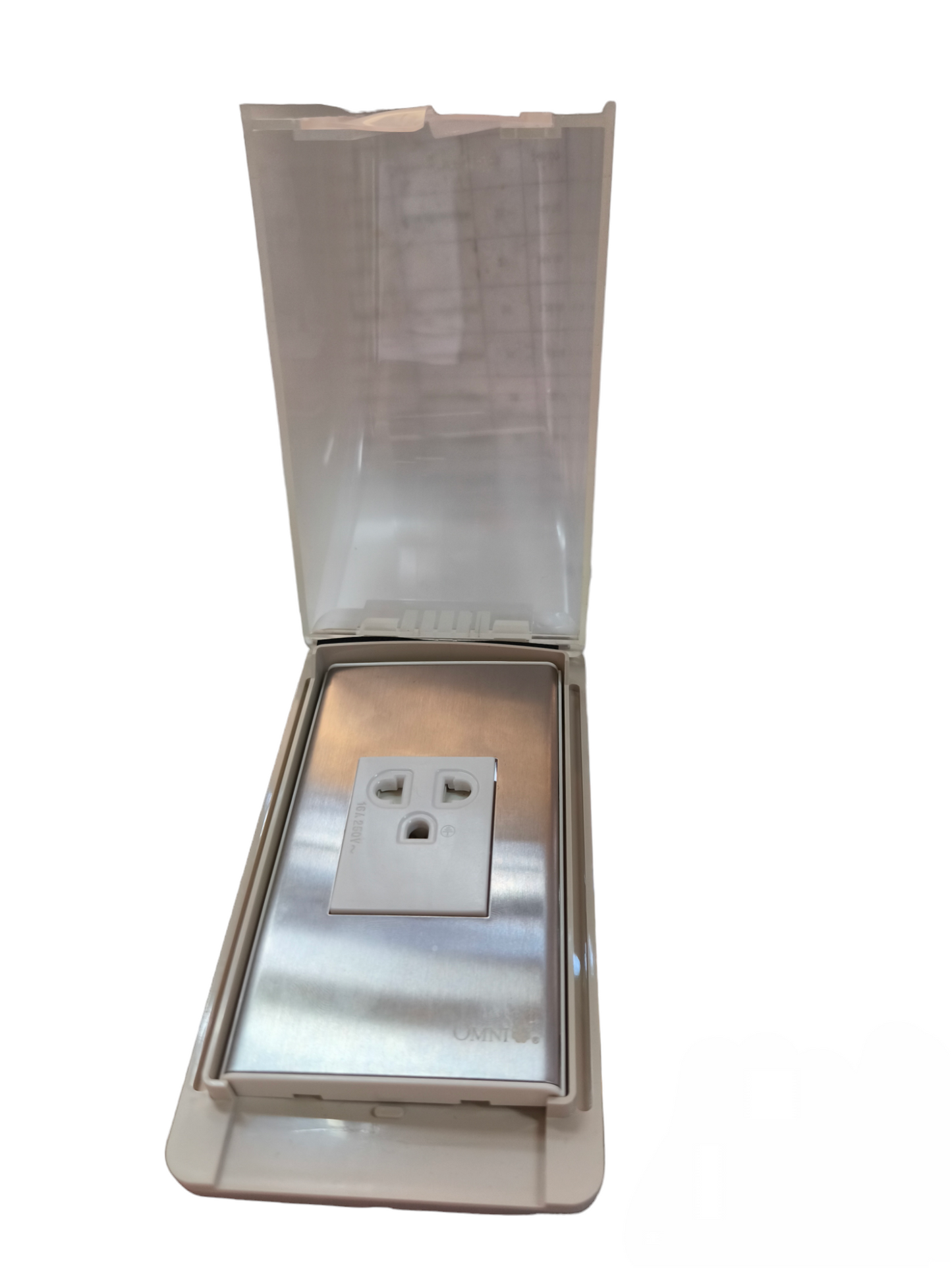 Omni Weatherproof Universal Outlet with Ground 15A 220V and Stainless Plate Cover WPP-605+WWP-111S+WWG-203