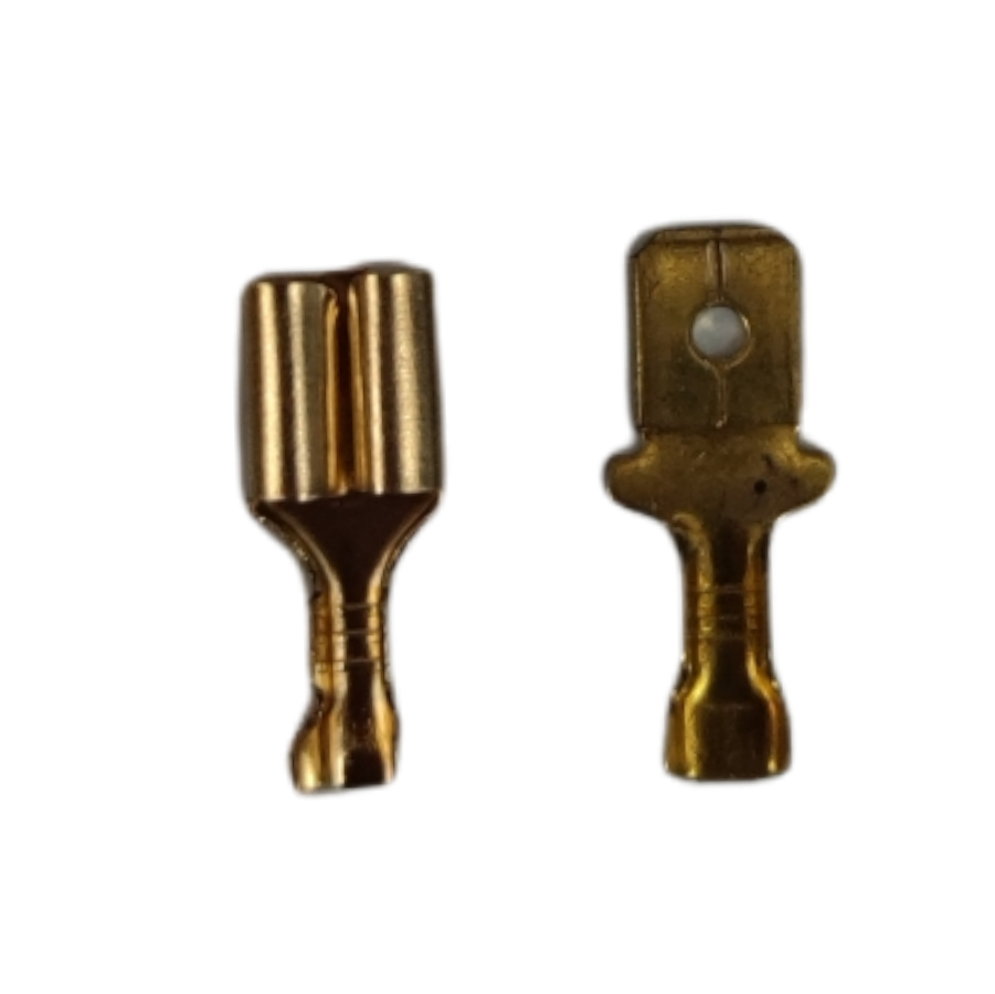 8mm spade terminal connector Male and Female in gold finish for electrical connections