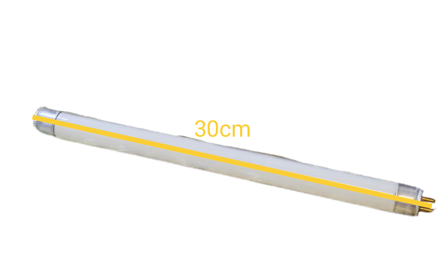 Denko 8W T5 UV fluorescent tube 30cm length with yellow line on black background