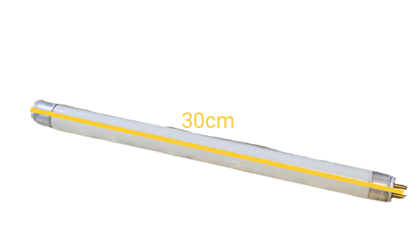 Denko 8W T5 UV fluorescent tube 30cm length with yellow line on black background