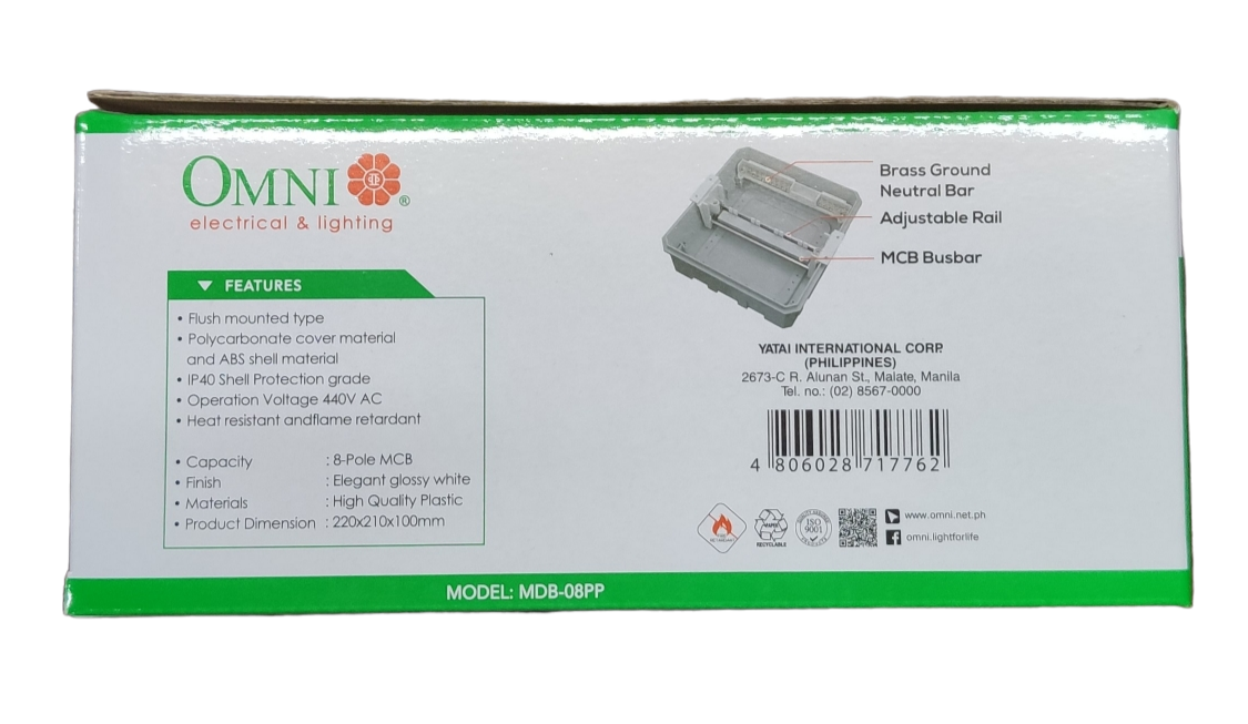 Omni 8 Ways Distribution Panel Box MDP-08PP Recessed Type Distribution Panel for Miniature Circuit Breaker