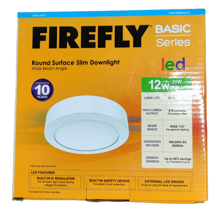 Firefly 12W LED Surface Downlight Round Daylight 220V, 167mm Diameter 6.5 inches Surface Type LED Downlight