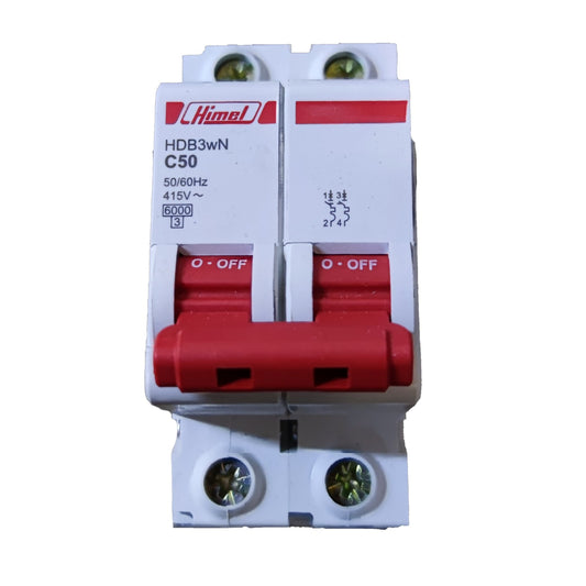 Himel 50A 2 Pole 6 KAIC 220V Miniature Circuit Breaker MCB HDB3WN2C50