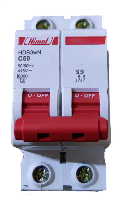 Himel 50A 2 Pole 6 KAIC 220V Miniature Circuit Breaker MCB HDB3WN2C50