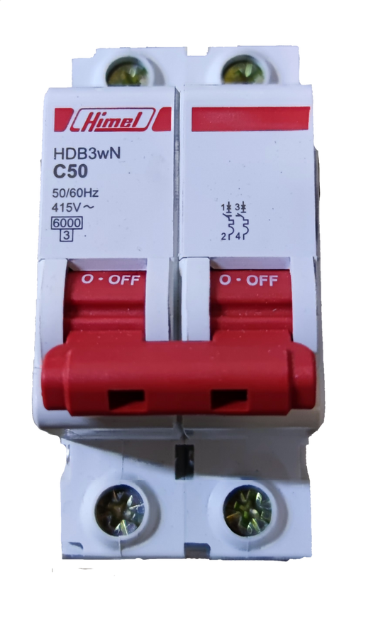 Himel 50A 2 Pole 6 KAIC 220V Miniature Circuit Breaker MCB HDB3WN2C50