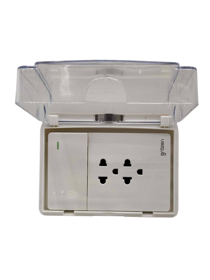 Grazen Weatherproof Cover with 1 Gang 1 Way Device with 2 Gang Universal Outlet with Ground 16A 220V WC-019-W+GW-008