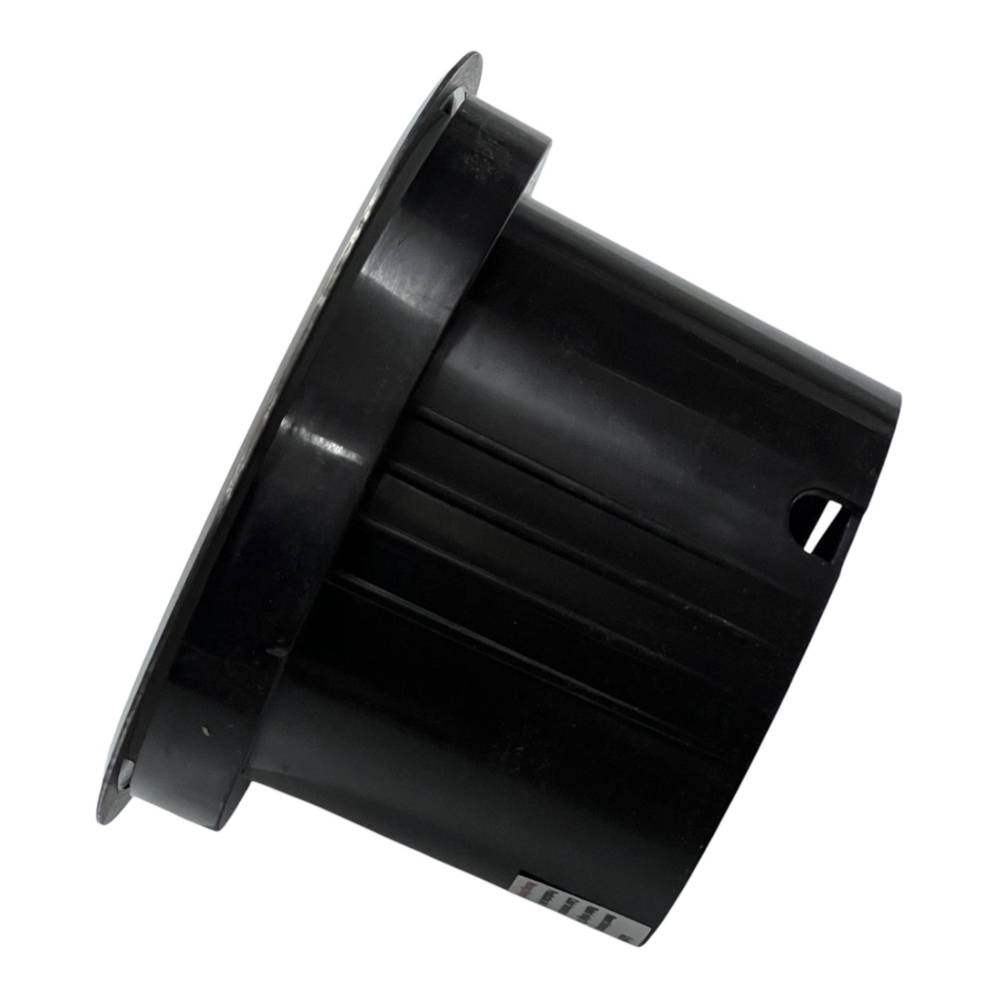 Black plastic component on a white background