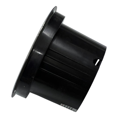 Black plastic component on a white background