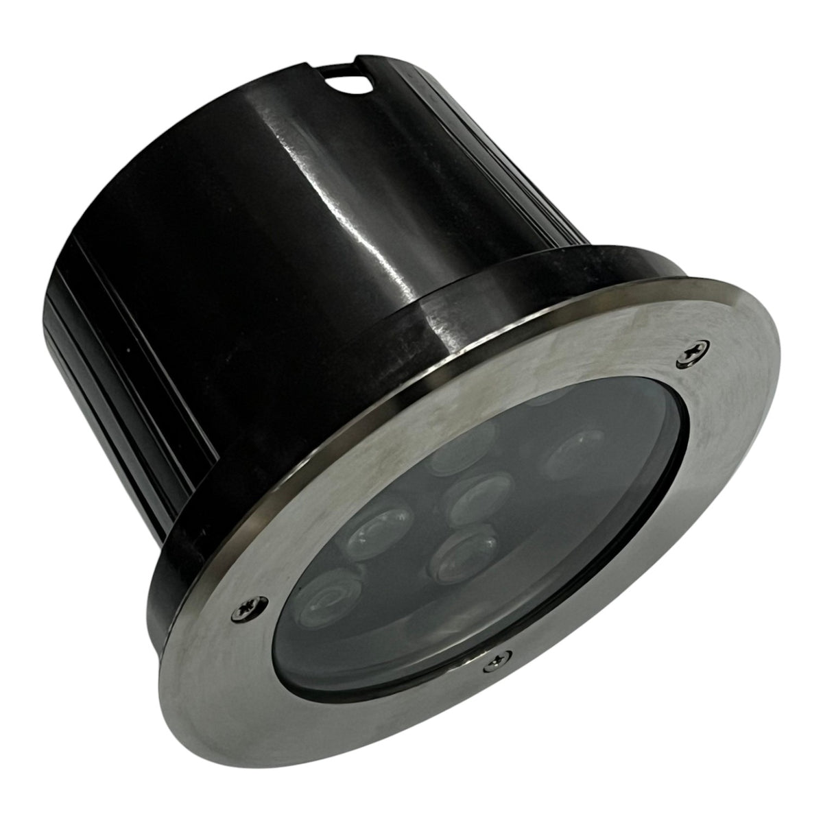 Black cylindrical light fixture on a white background