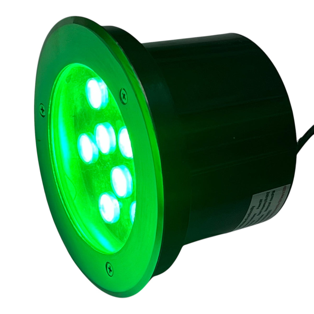 Green LED light fixture on a white background