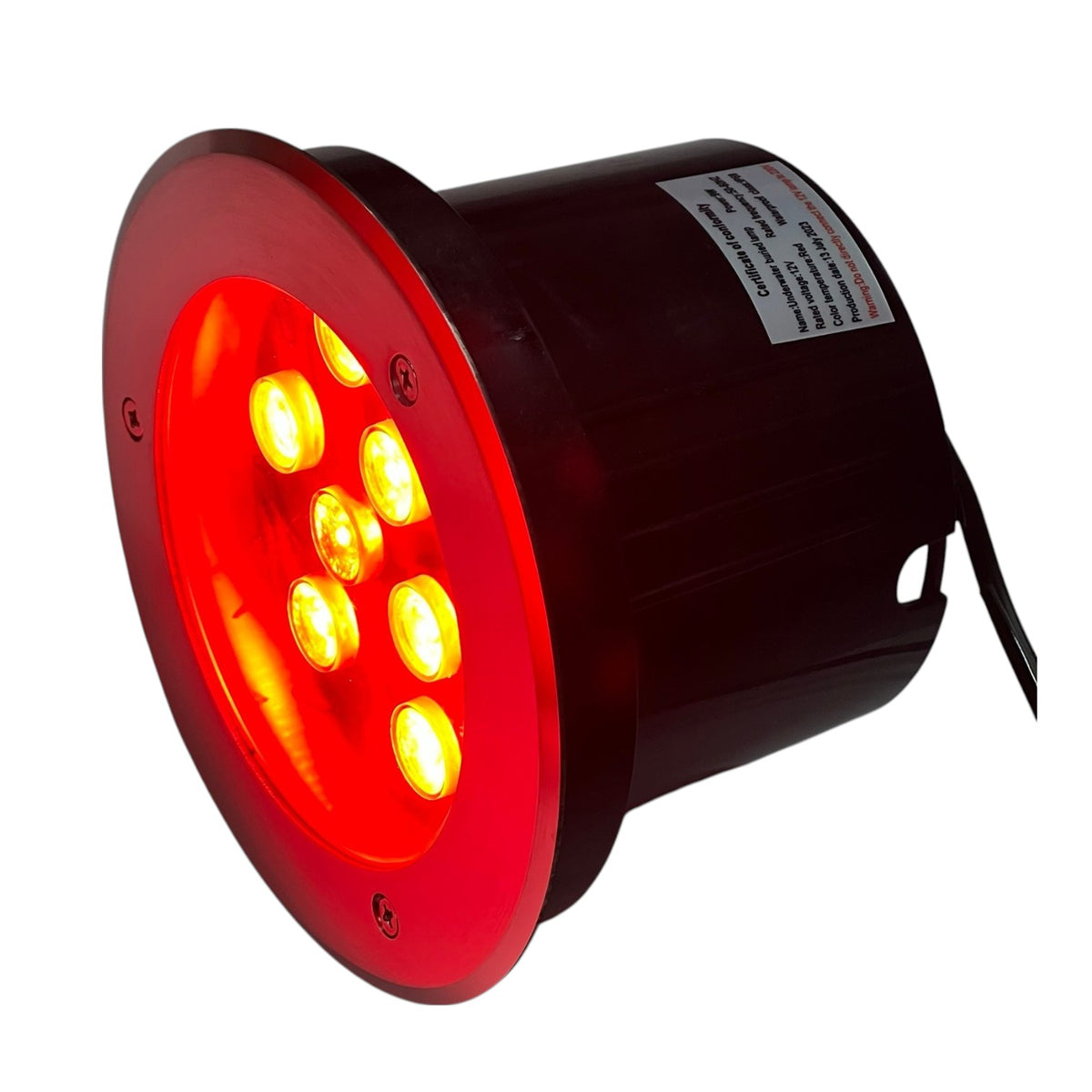 Red LED light with multiple bulbs on a white background