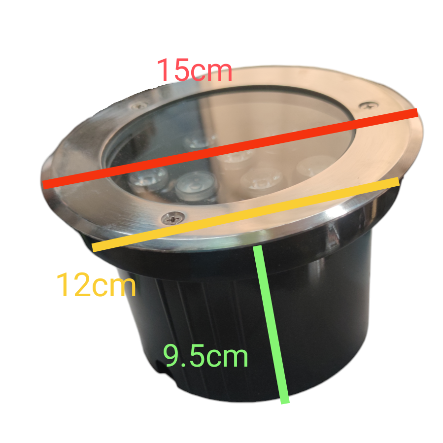 Black outdoor light fixture with measurements on a white background