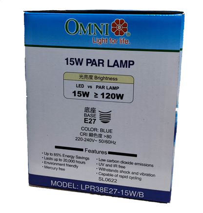 Omni 15W PAR 38 E27 220V Blue  LPR38E27-15W/B, LED PAR 38 15W E27 220V Blue