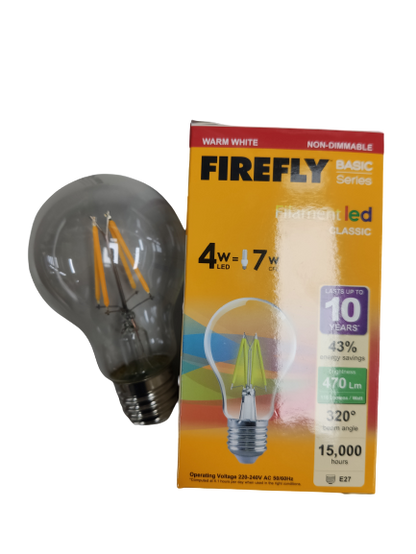 Firefly LED Filament Bulb Warm White 4W E27 220V, 4W LED Bulb A60