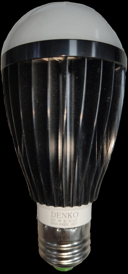 LED Bulb 12V DC 9W E27 Daylight ( Aluminum Heat Sink, needs Battery to light up)