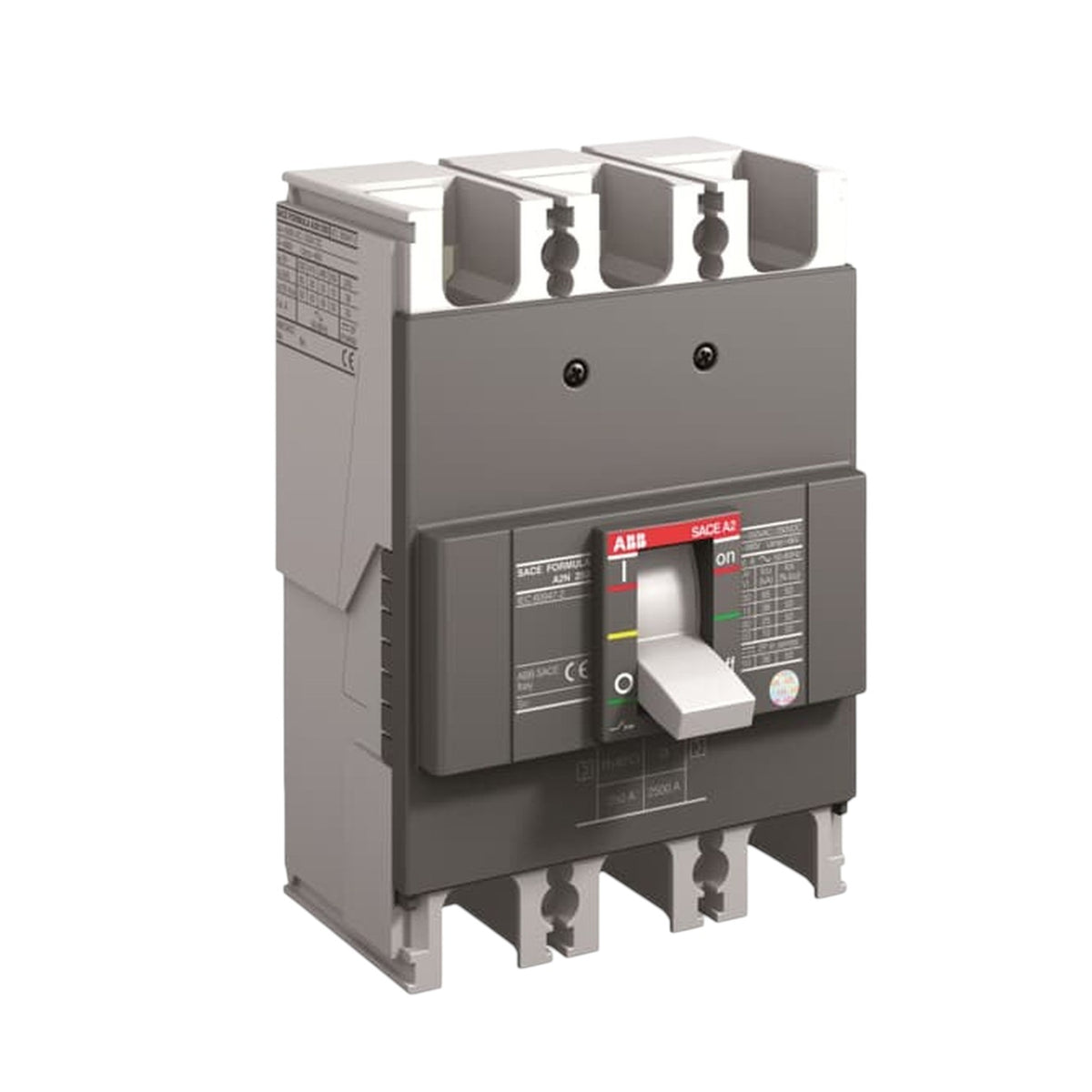 An ABB ACS 41 circuit breaker with a gray plastic housing, featuring a front-mounted switch handle and terminal blocks on top and bottom, shown on a plain white background.