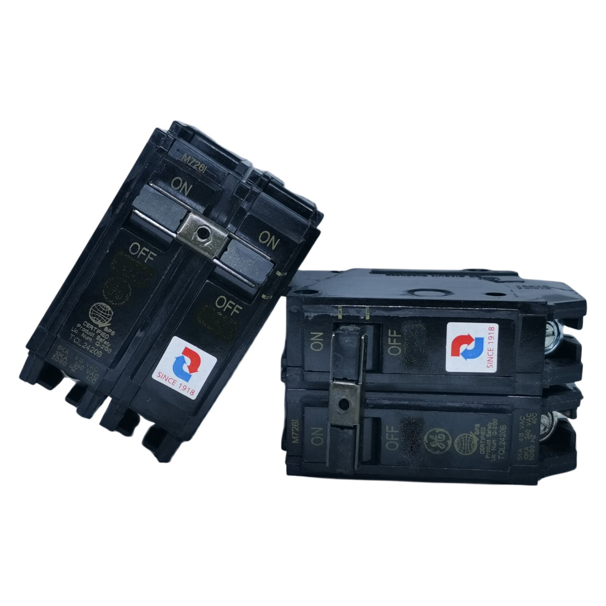 ABB GE 15A Circuit Breaker 2 Pole with On/Off Switches for Electrical Systems