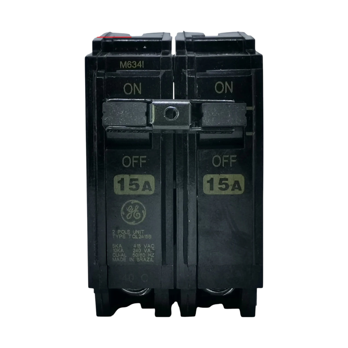 GE 15A Circuit Breaker 2 Pole with easy ON and OFF switches for reliable electrical safety
