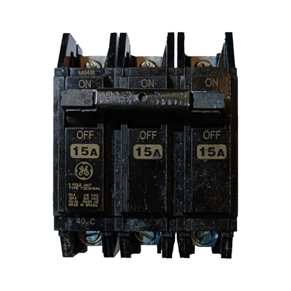 GE 15A Circuit Breaker 3 Pole with three switches for reliable electrical protection