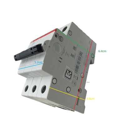 A modular electrical contactor or relay component shown on a plain white background with colored dimension lines and labels indicating measurements in centimeters.