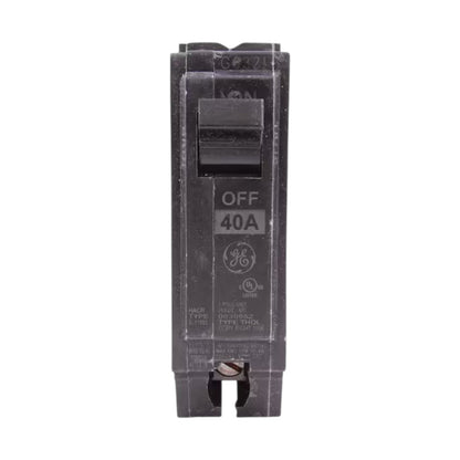 A GE 40A circuit breaker in the OFF position, shown vertically against a plain white background.