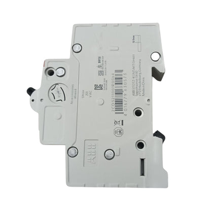A light gray plastic electrical component or module with printed specifications, barcodes, and mounting holes, photographed on a plain white background.