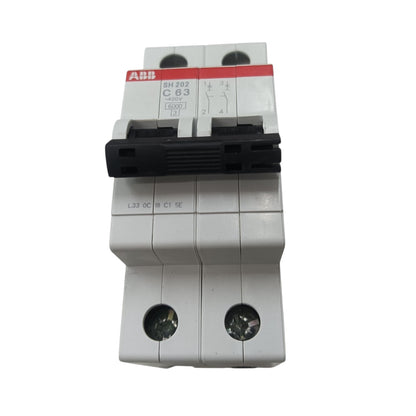 An ABB DH 203 C 63 marine double-pole circuit breaker with a black handle and white plastic housing, shown on a plain white background.