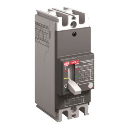 ABB SACE A1 Space Power FX RCB 120 modular electrical circuit breaker, featuring a gray plastic housing, white top and bottom busbar terminals, and a front switch handle in the 'on' position.