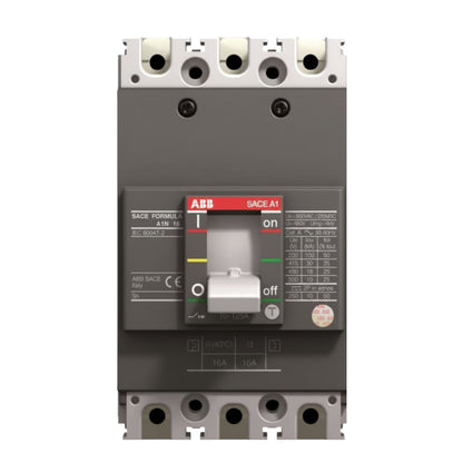 ABB SACE A1 circuit breaker, model DB 300MAPE, featuring a dark gray plastic housing, silver metal terminal blocks, and a central switch handle with red, yellow, green, and white markings.