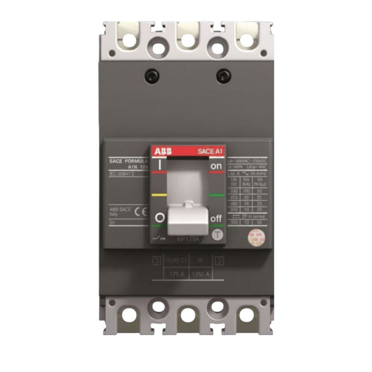 ABB SACE A1 SAGE FORMULA 3PN R AC 230V/400V contactor with a gray plastic housing, silver metal terminal blocks, and a central switch handle showing 'on' and 'off' positions.