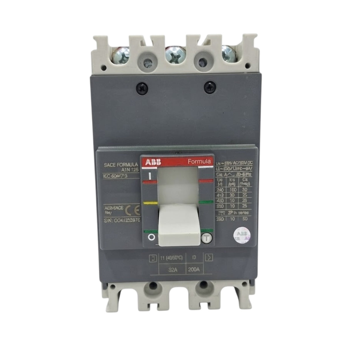 ABB Formula AC/DC circuit breaker module, model 6TN 120, featuring a dark gray housing, a white switch handle, and light gray terminal blocks on a white background.