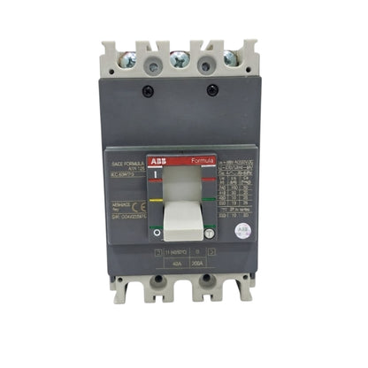 An ABB Formula 3200 circuit breaker, model RC60F/2, featuring a dark gray plastic housing, a white and gray handle, and light gray terminal blocks at the top and bottom, shown against a plain white background.