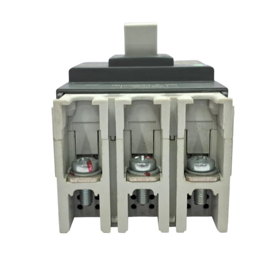A three-phase electrical contactor or relay component with a gray plastic housing, dark gray top cover, and silver metal screw terminals, shown on a plain white background.
