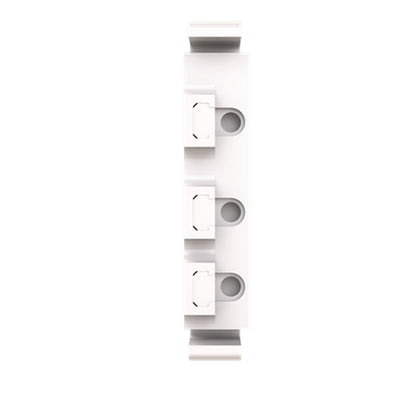 A white plastic electrical terminal block with three stacked connector sockets and gray screw terminals, shown on a plain white background.