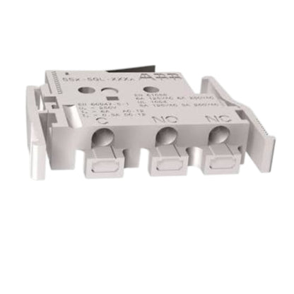 A light gray plastic electrical contactor or relay component with three terminal posts and printed technical markings, shown on a plain white background.
