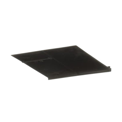 A black plastic replacement part, likely a tray or cover, shown from an elevated perspective against a plain white background.