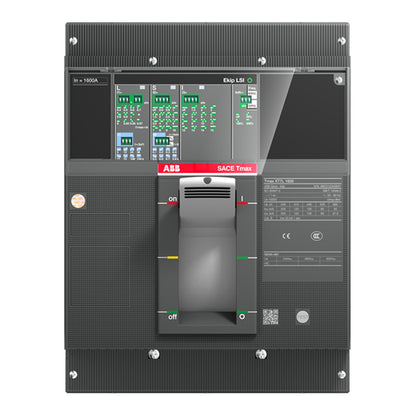 ABB SACE Tmax 3P 1600A industrial contactor module with a digital HMI screen, rotary switch, and technical labels on a dark gray metal housing.