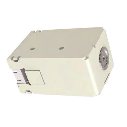 A modular electrical contactor with a dark gray main body, light gray plastic terminal blocks, and a red/black switch handle, shown on a plain white background.